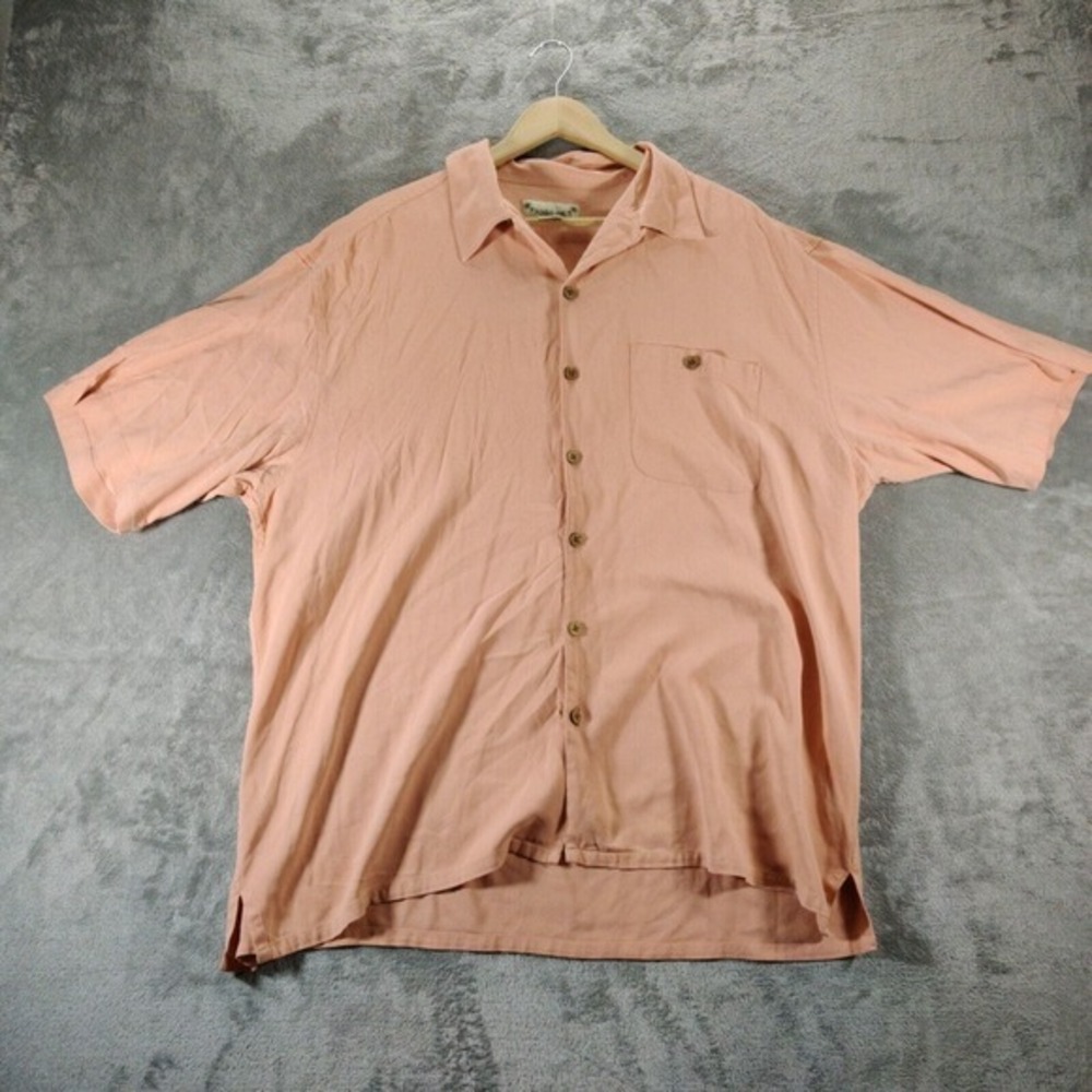 Paradise Coves‎ Men's XXL Peach Hawaiian 100% Silk Short Sleeve Button Front